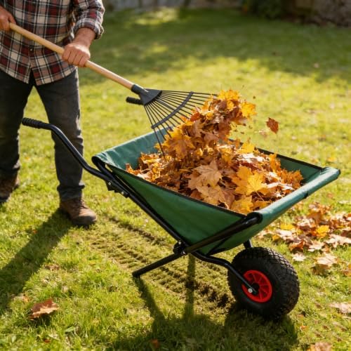 Collapsible Wheelbarrow,176 lbs Folding Yard Garden Wheelbarrow, Foldable Lightweight Gardening Heavy Duty Oxford Cloth Green Lawn Cart,10" Pneumatic Tire
