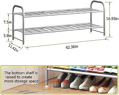 LINZINAR 2 Tier Long Shoe Rack for Closet Metal Shoe Organizer for Entryway