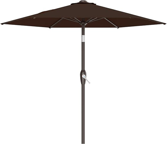 AreShark 7.5FT Patio Umbrella Table Market Umbrella with 6 Sturdy Ribs, Button Tilt/Crank, Heavy-Duty Outdoor Umbrellas for Pool, Deck, Garden and Backyard, Brown