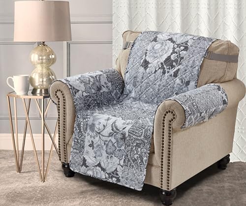 Brilliant Sunshine Multi Grey Flowers Couch Armchair Cover, 23" seat