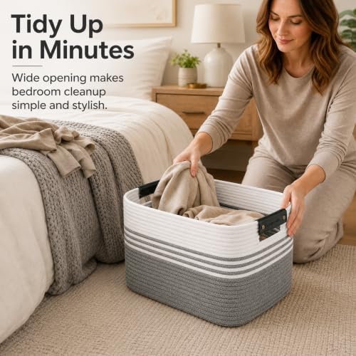 22.8GAL Xl Extra Large Laundry Basket for Bathroom, Dorm Dirty Clothes, Sturdy Portable Aesthetic Boho Cute Woven Storage Shoes Blanket Baskets for Living Room Decor Girls Boys Pets Toys Mix Black