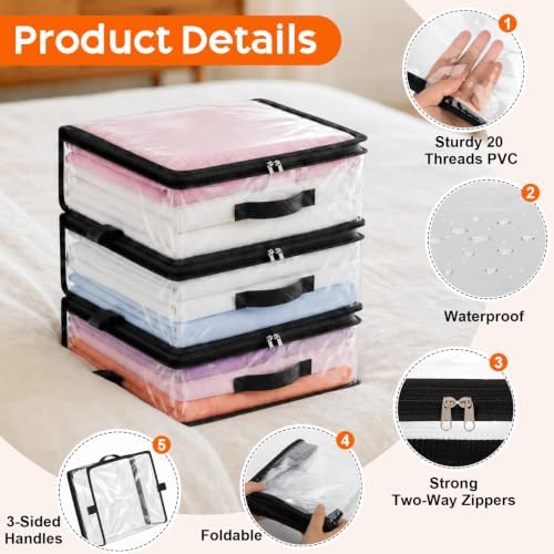 5 Pack Clear Storage Bags with Zipper Handles, Sheet Organizers and Storage