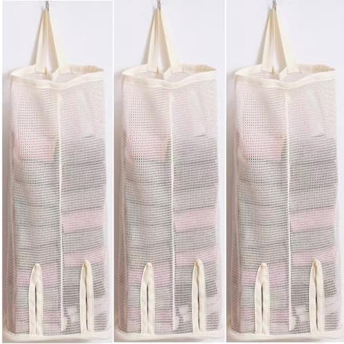 Hanging Sock Storage Bag,Sock Underwear OrganizerWall Mount Multifunctional Bag,Saver Kitchen Storage Holder,Hanging Closet Organizer,for Storing Socks Ties Plastic Bag 3PCS (Beige)