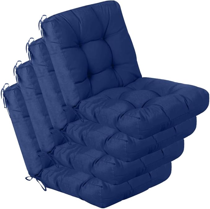 QILLOWAY Outdoor Chair Cushion for Patio Furniture, Waterproof Patio Cushions Set of 4 with Ties, Fade Resistant Replacement Pads for Outdoor Rocking Chairs,Navy
