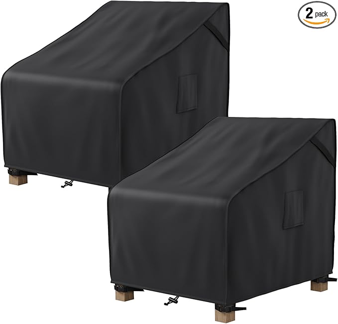 MR. COVER Patio Chair Covers Waterproof, Outdoor Furniture Covers for Rocking Chair, Heavy Duty Anti UV Chair Cover, Fits up to 45"W x 40"D x 35"H, Air Vent and Handles Included,Black, 2 Pack