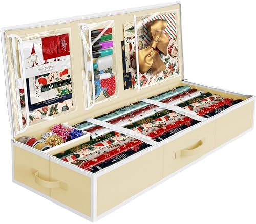 Simple Houseware 41.5" Wrapping Paper Organizer, Fits 40 Rolls, Beige