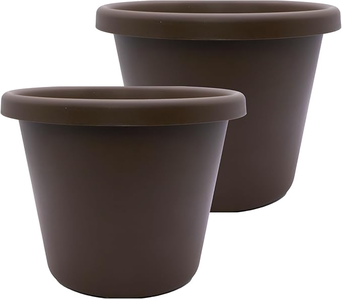 The HC Companies 17 Inch Classic Round Planter Pots with Drainage, Rolled Rim Plastic Planters for Indoor & Outdoor Plants, 2-Pack Decorative Flower Pots for Garden, Office & Home Decor, Chocolate