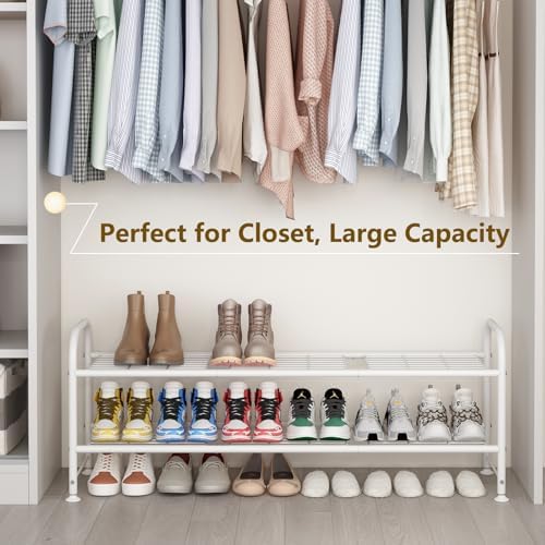 LINZINAR 2 Tier Long Shoe Rack for Closet Metal Shoe Organizer for Entryway