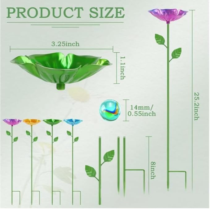 4 Pack Bee Watering Station | Bee Bath for Garden | Colorful Metal Bird Butterfly Water Feeder Supplies for Outdoor Yard Farm Decor Flower Design