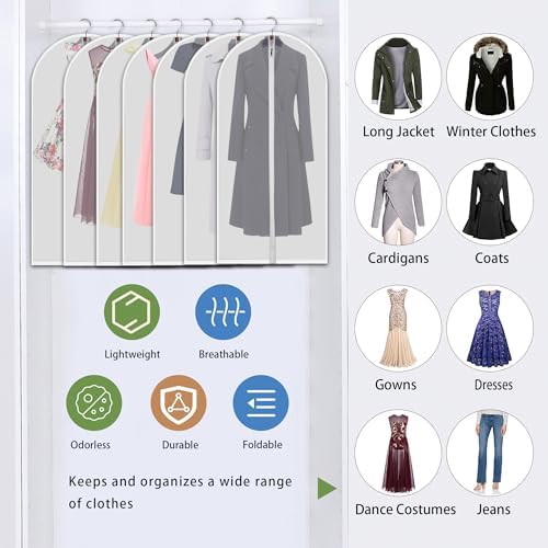 Clear Garment Bags for Hanging Clothes, 7 Pack 60 Inch, with 4 Shoe Bags