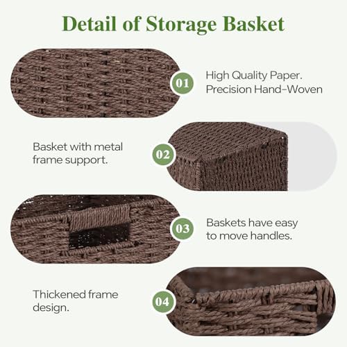 Patvingot 11-Inch Paper Rope Wicker Basket with Built-In Handles,2 Pack