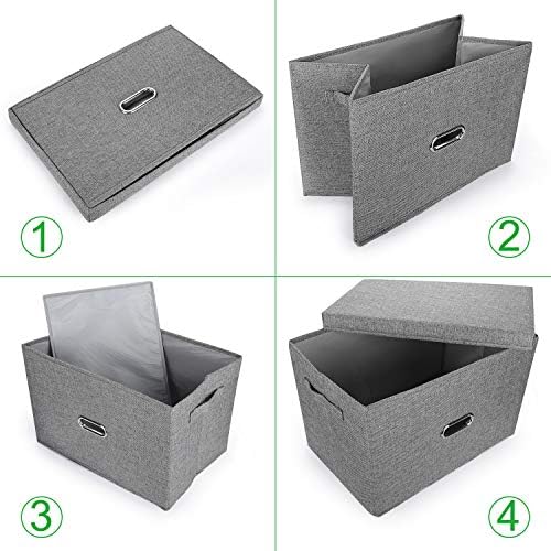 Large Linen Fabric Foldable Storage Bins with Removable Lid and Handles, Washable Storage Box Organizer Containers Baskets Cube with Cover for Bedroom,Office(Pink, Medium(2-Pack))