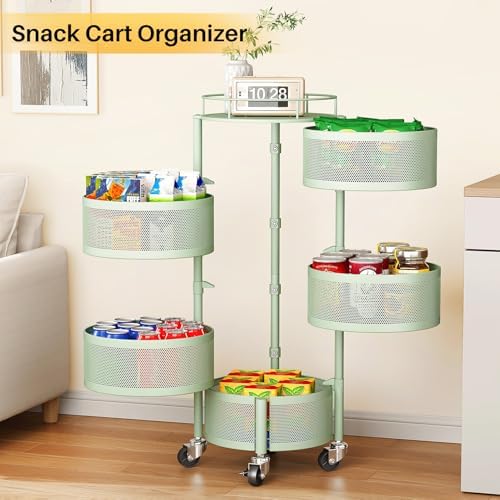 SNTD 5-Tier Fruit and Vegetable Basket Bowls for Kitchen, Rotating, Green
