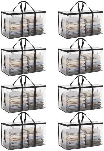 CONGREGATE Extra Large Heavy Duty Moving Bags 8 Pack Semi‑Transparent | Storage Bags with Zipper & Handles Waterproof Tote Bags for Clothes Packing Moving Dorm Home Closet Quilt & Clothing Storage