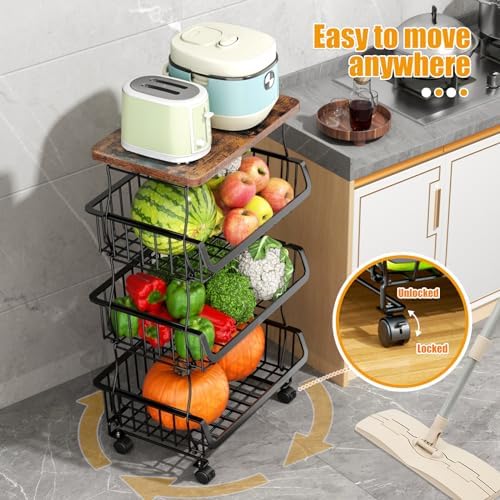 Gsiekare 4 Tier Fruit and Vegetable Basket for Kitchen with Wheels