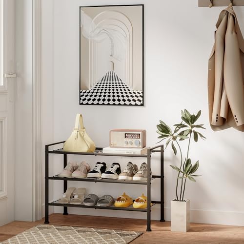 3-Tier Shoe Rack, 26.5" Wide Metal Organizer, Holds 9 Pairs