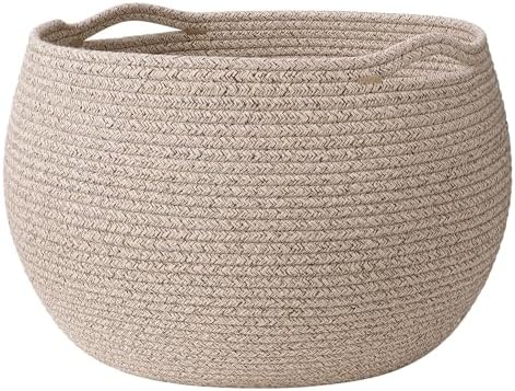 Goodpick Large Toy Storage Basket for Kids, Round, 15.7" x 10.5", Jute | Woven Rope Basket with Handles, Holds Blankets, Toys & Baby Shower, Decorative Basket for Living Room & Bedroom Décor