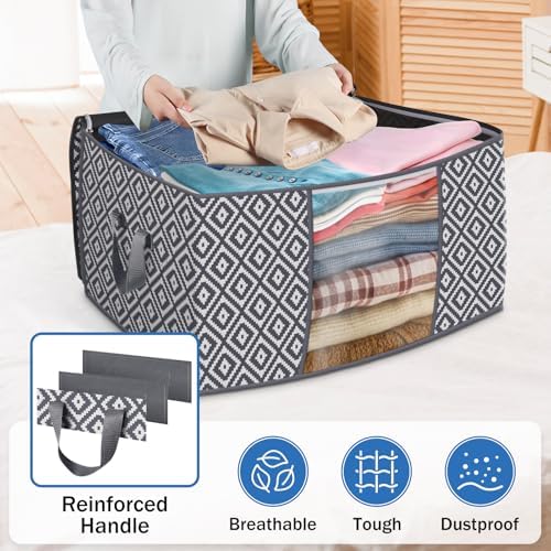 100L 6 Pack Storage Bags, Foldable Clothes Bins with Clear Window, Gray