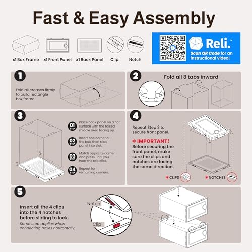 Reli. Shoe Box (14 Pack) | Clear Storage Shoe Box Stackable & Compact