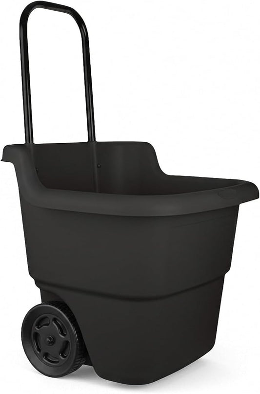 15-Gallon Rolling Garden Cart & Utility Wagon – Lightweight Resin Yard Waste Bin with Telescoping Handle & 7-Inch Wheels – Portable Outdoor Organizer for Lawn, Mulch, Firewood (Black)