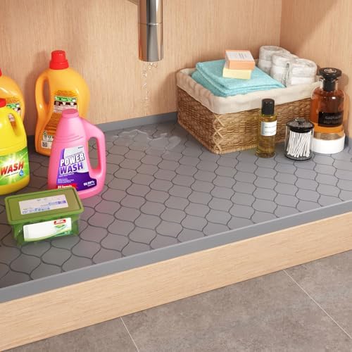 Winisok Waterproof Under Sink Mat 25" x 22", Silicone Mat, White | Raised Edge Traps Spills & Leaks, Shelf Liner, Cabinet Protector, for Kitchen, Bathroom, Boots, Pets, Home Essentials