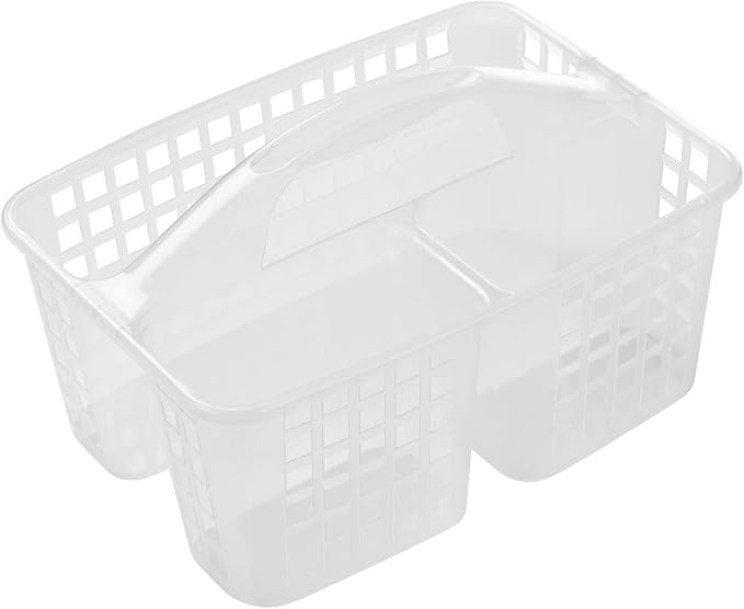 ALINK Plastic Shower Caddy Basket with Compartments, Portable Divided Cleaning Supply Storage Organizer with Handle for College Dorm Bathroom - Clear