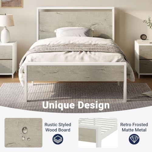 Allewie Twin Size Bed Frame, Heavy Duty 12 Metal Slats Support, White