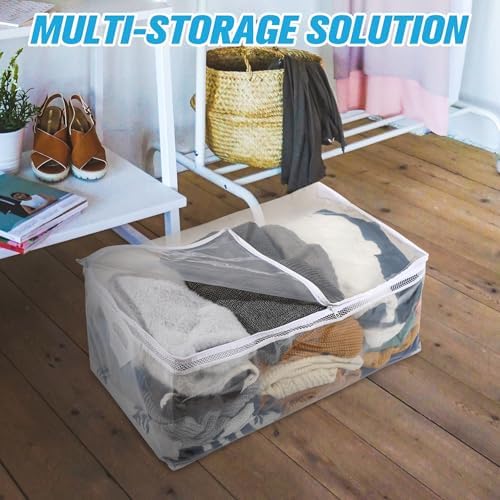 HIBAG 20 Gallon Large Storage Bag for Clothes, Zipper Clothing Storage Bag, Clear Organizer with Reinforced Handles, for Comforters Blankets Pillows Bedding (4 Pack)
