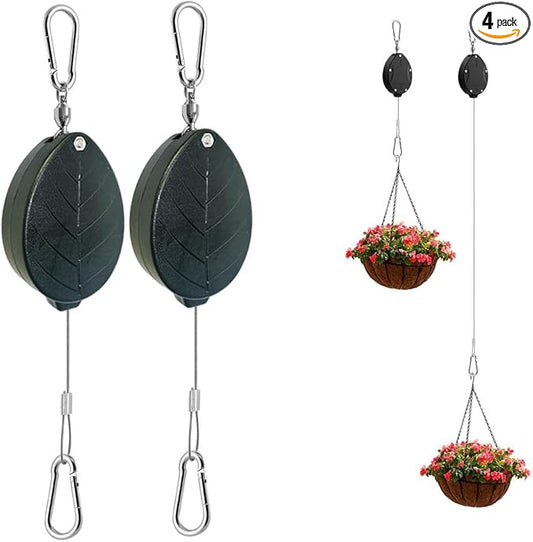 Update Retractable Plant Hanger with Pulley System - 2 Pack Adjustable 1.6M Stainless Steel Plant Hooks for Pots, Bird Feeders & Storage | 15kg/33lbs Max Load, Rustproof Indoor/Outdoor Use