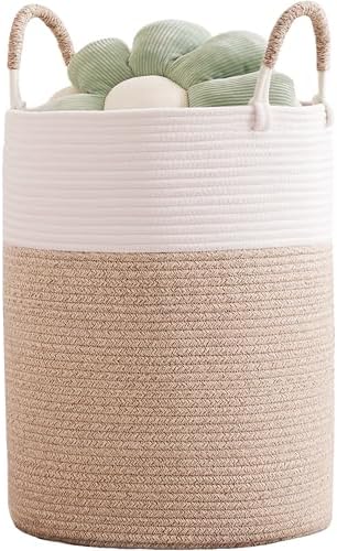 80L Extra Large Hamper Laundry Basket Tall Woven Clothes Hamper | Cotton Rope Blanket Basket in Living Room Bathroom Bedroom Brown 16"D x 22"H