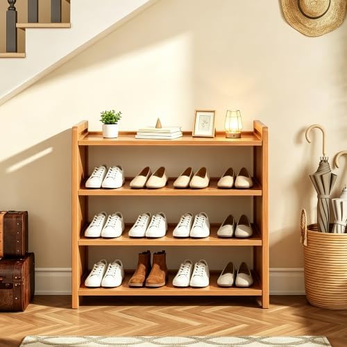 Bamboo Shoe Rack Shoe Cabinet Shelf Storage Organizer Shoe Stand for Entryway, Hallway, Bathroom and Living Room, 4 Tier Brown