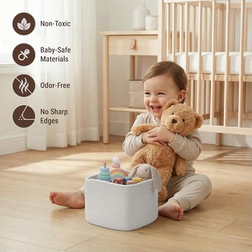 5-Pack Storage Cubes Woven Rope Baskets, 2 Sizes Organizer Bins | Ideal for Closet, Shelf, Bookshelf, Nursery, Changing Table, Cube Storage Bins, Storage Baskets for Bathroom Toy & Home