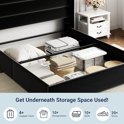 Allewie Full Size Lift Up Hydraulic Storage Bed Frame Black