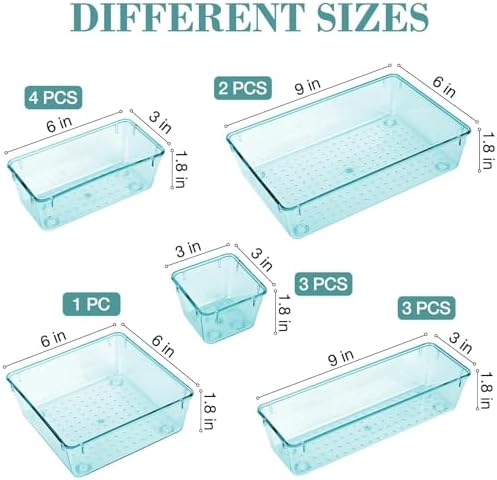 13 PCS Drawer Organizer Set, 5 Size Bathroom and kitchen organizer Trays | Bathroom and kitchen Drawer cabinet organizer Trays, Clear Storage Bins for Makeup, Jewelry, Utensils and Gadgets