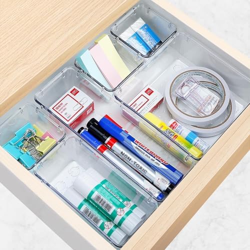 10 PCS Drawer Organizer Set, 5 Size Bathroom and kitchen organizer Trays | Bathroom and kitchen Drawer cabinet organizer Trays, Clear Storage Bins for Makeup, Jewelry, Utensils and Gadgets