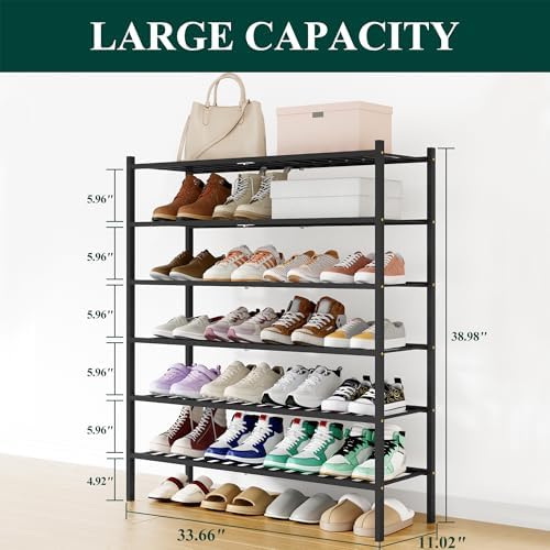 Smiry Bamboo Shoe Rack, 16 Vertical Slats, 6 Tier - 33.7" Wide, Black