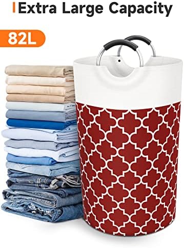Fabspace Large Laundry Basket Laundry Hamper Bag Washing Bin Clothes Bag Collapsible Tall with Handles Waterproof Travel Bathroom College Essentials Storage for College Dorm, Family, 82L (Red)