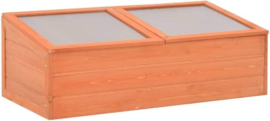 Wooden Garden Portable Greenhouse Sturdy Cold Frame Raised Plants Bed Protection with 2 PC Boards and Openable Top Door Raised Flower Planter Box 39.4"x19.7"x13.4"