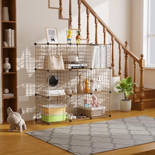 C&AHOME Wire Cube Storage, 9 - Cube Organizer Metal C Grids,Shelves, Brown