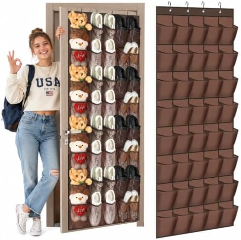 Windyun 1 Pcs 40 Pocket Over the Door Shoe Organizer Hang,Brown
