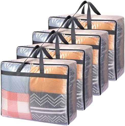 Fixwal Storage Bags 4 Pack 75L XL Mesh Clear for Blankets Clothes Comforter