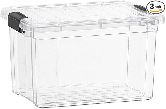 Superio Clear Storage Boxes with Lids, 49 Quart Plastic Container Bins for Organizing, Stackable Crates, BPA Free, Non Toxic, Odor Free, Organizers for Home, Office and Dorm, 3 Pack