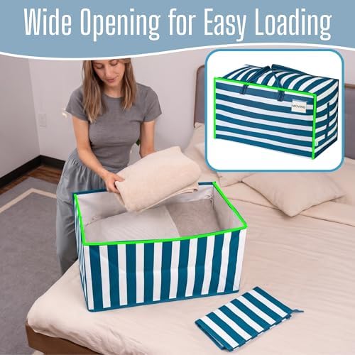 VENO 6 Pack Extra Large Heavy Duty Moving Bags with Wide Opening & Reinforced Handles, Reusable Storage Tote Bags with Strong Zippers for Clothes, College Dorm Essentials & Moving Supplies