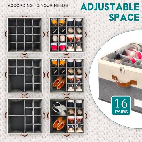 2 Pack Shoe Organizer for Closet Foldable Storage Box with Clear Cover