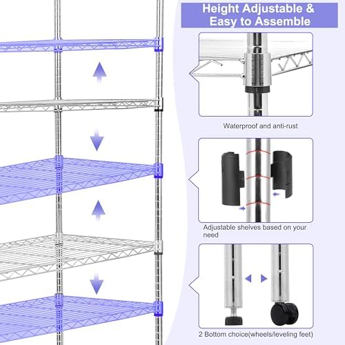 Whitmor 4 Tier Storage Shelves, Heavy Duty with Wheels, Adjustable Steel Organizer Wire Rack, 400 lbs Capacity per Shelf, Max 1600 lbs Total for Garage, Kitchen, Plant, 36" L x 14" W x 54" H, Chrome