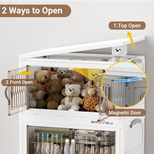 BROVIEW 180Qt Stackable Storage Bins with Lid & Wheels, Plastic Collapsible Closet Organizers and Storage Drawers for Clothes | Foldable Storage Cabinet Container for Dorm Kitchen 4Pack White