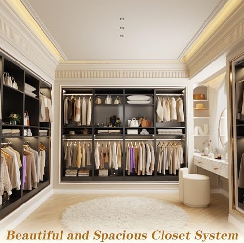 Unikito 100 Inch Large Closet System, 8.3FT Wood Closet Organizer Kit with 8 Hanging Rods, Adjustable Walk in Wardrobe Closet Tower, Sturdy Luxury Clothes Garment Rack, Easy Assembly, Set of 4, Black