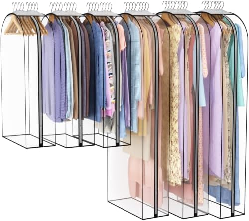 Liuoud Clear Garment Bags for Hanging Clothes 10” Gusseted, 6 Pack, 40”&60”
