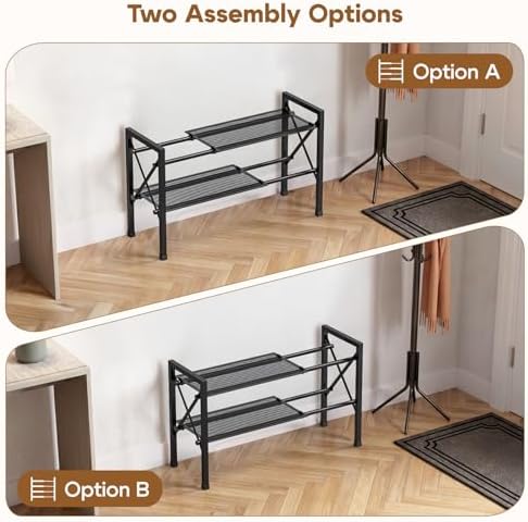 YEASHEIN 2-Tier Expandable Shoe Rack Organizer with Wire Mesh Shelf - Black