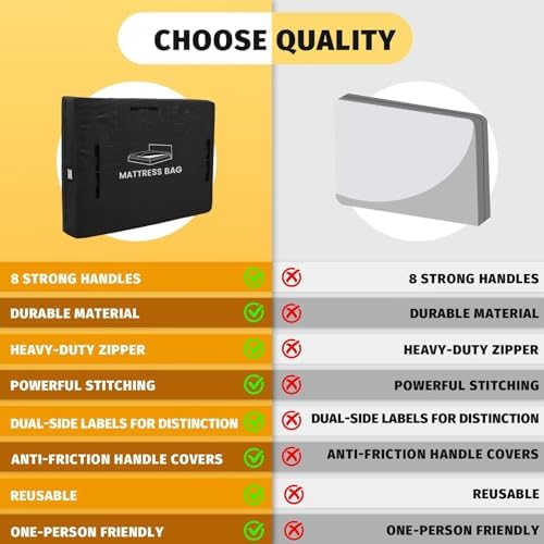 Mattress Bags for Moving and Storage, BETU Full Size Waterproof Mattress Protector Mattress Cover with 8 Heavy Duty Handles and Zipper Extra Thick Moving Supplies for Bed Reusable (77x57x13.5 Black)